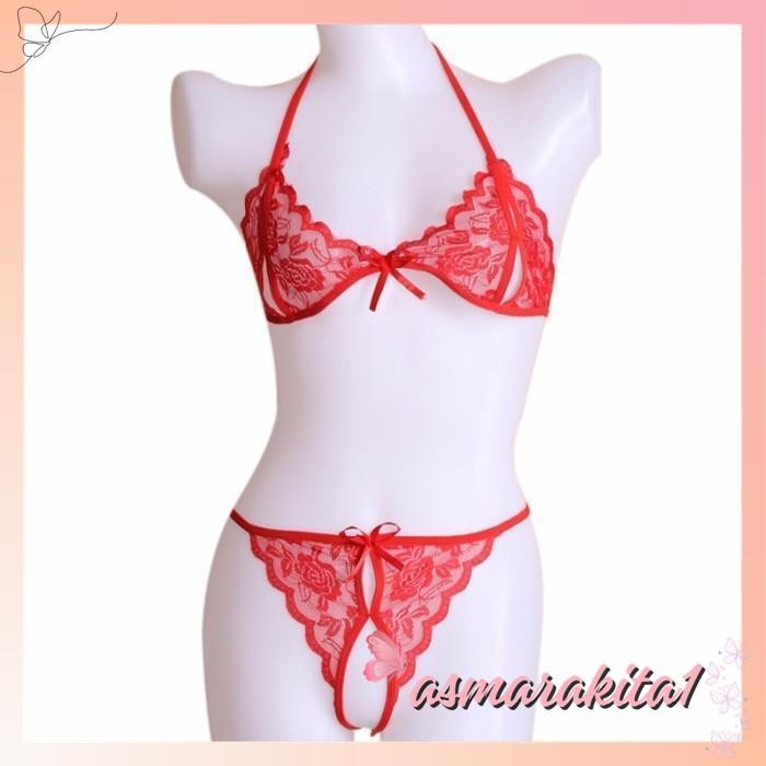 Jual BRA SET OPEN G STRING LINGERIE WANITA LACE BRA TRANSPARAN SEXY A