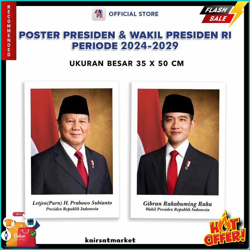 Jual Foto Presiden Dan Wakil Presiden Indonesia 2024 2029 Prabowo