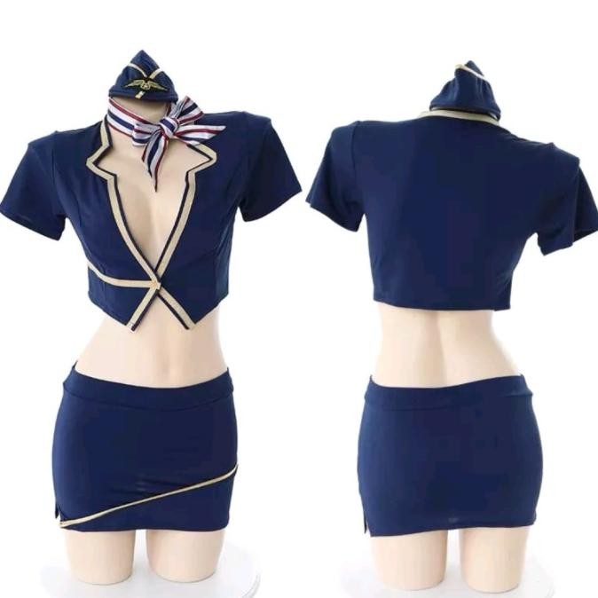 Jual Lingerie Sexy Hot Cosplay Kostum Pramugari Seksi Baju Dinas Malam