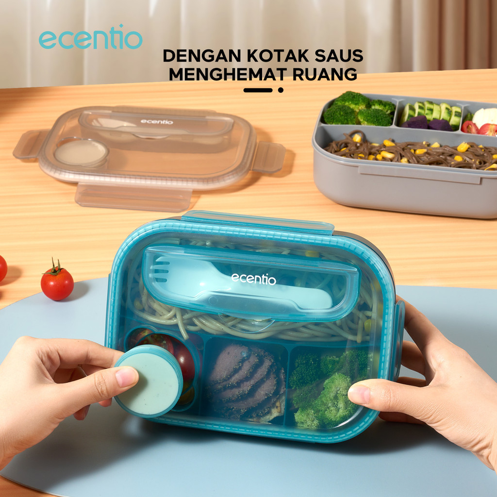 Jual Ecentio Grid Ml Lunch Box Set Kotak Makan Anti Tumpah Lunch