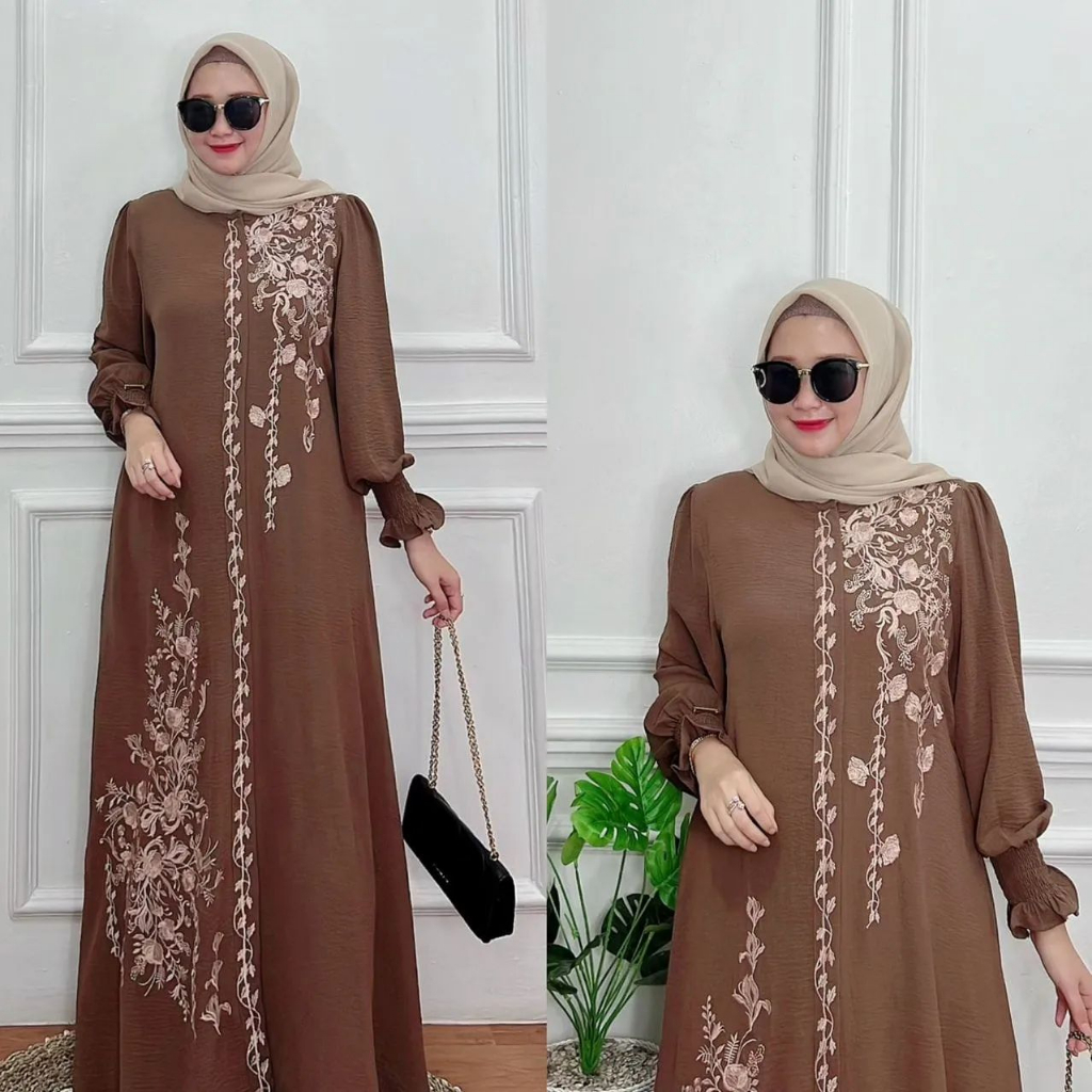 Jual Cod Cantik Maxy Dress Jumbo M L Xl Xxl Gamis Crincle Bordir