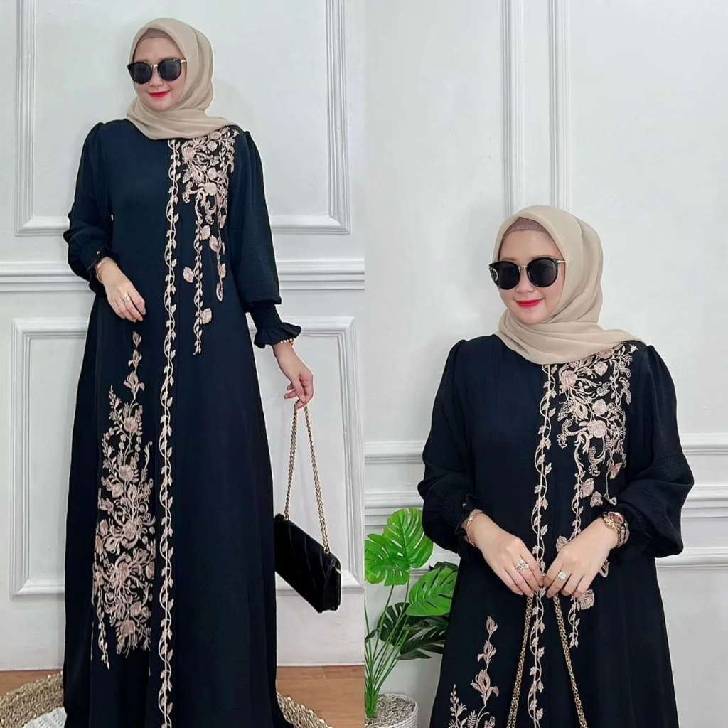 Jual Cod Cantik Maxy Dress Jumbo M L Xl Xxl Gamis Crincle Bordir