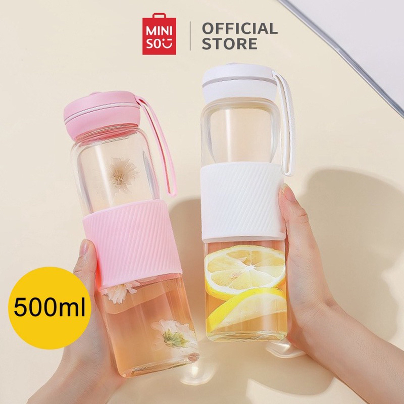 Jual MINISO Botol Kaca 500ml Tempat Air Minum Glass Water Bottle