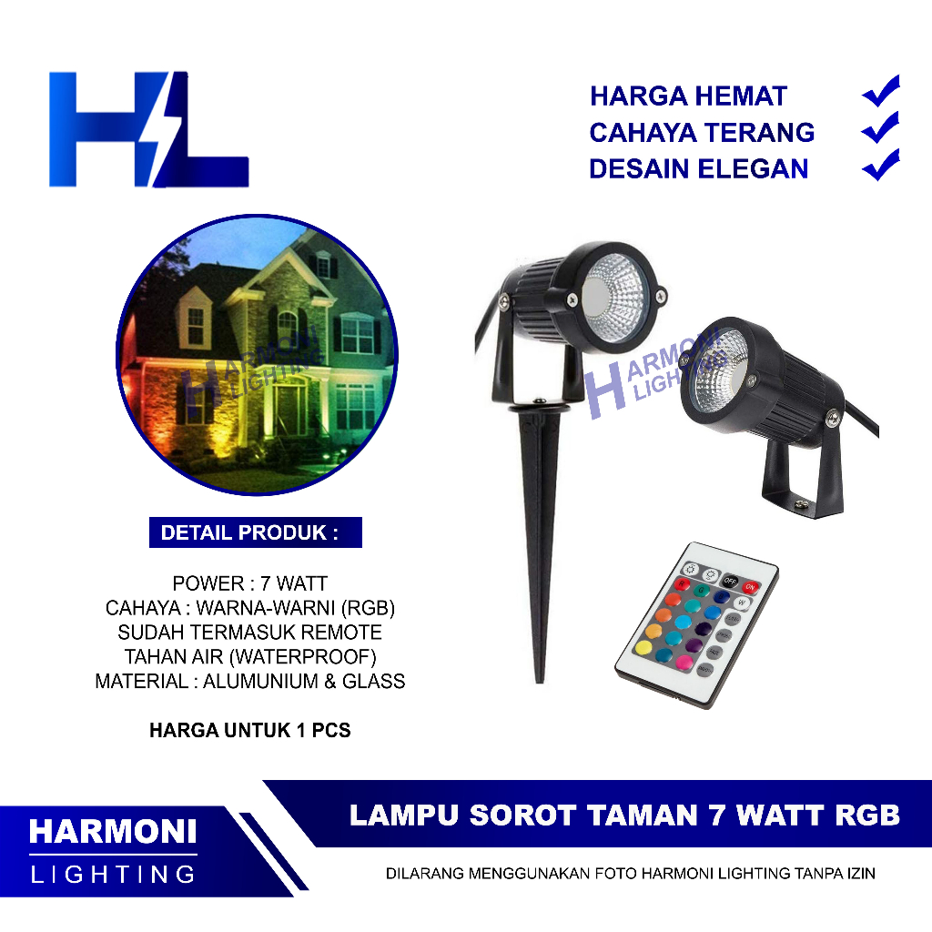 Jual Lampu Sorot LED Taman Tancap COB 7 Watt 220V Outdoor Warna Warni