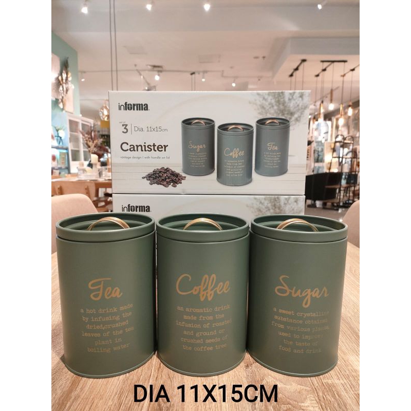 Jual Canister Set 3 Pcs Tea Sugar Coffee Canister Biscuit Shopee