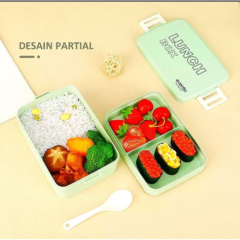 Jual Ecentio Lunch Box Kotak Makan Jerami Gandu Dengan Grid Ml