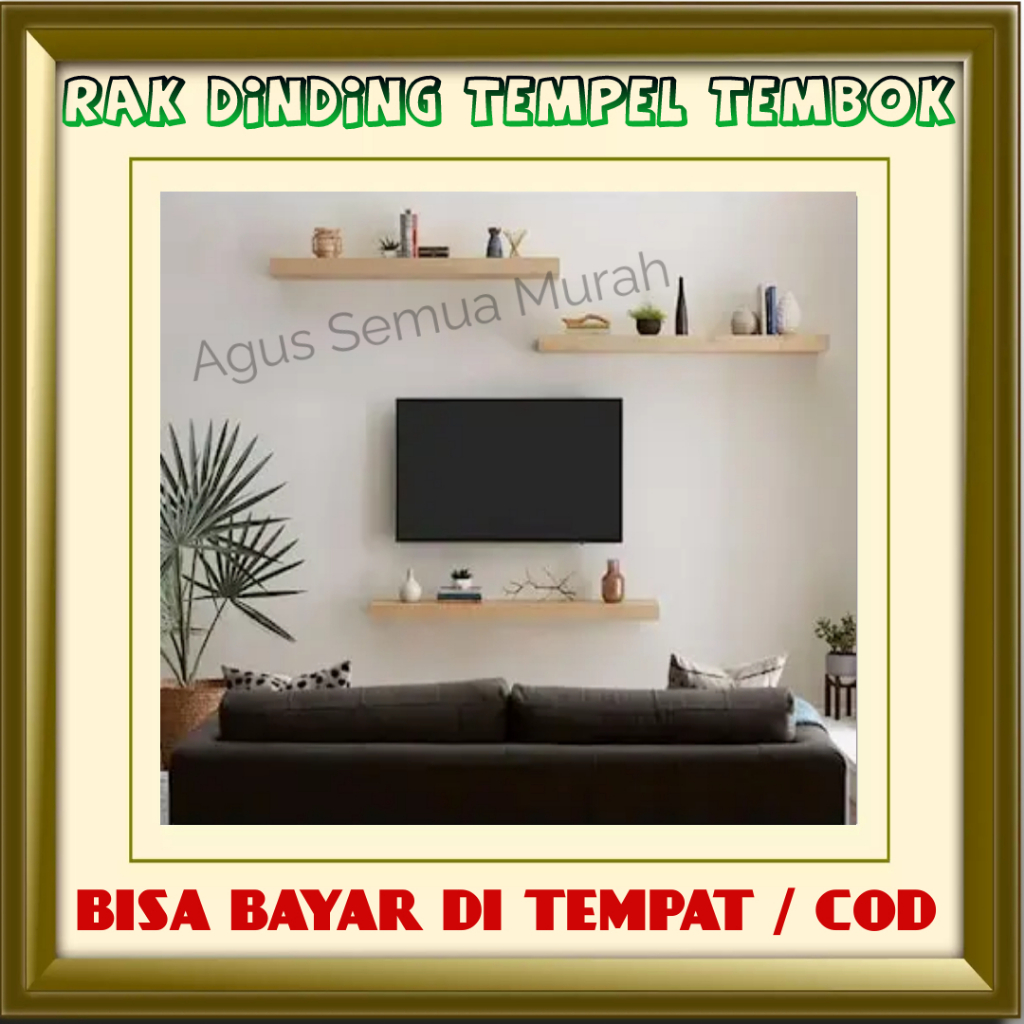 Jual Rak Dinding Tempel Minimalis Kayu Gantung Serbaguna Set Isi