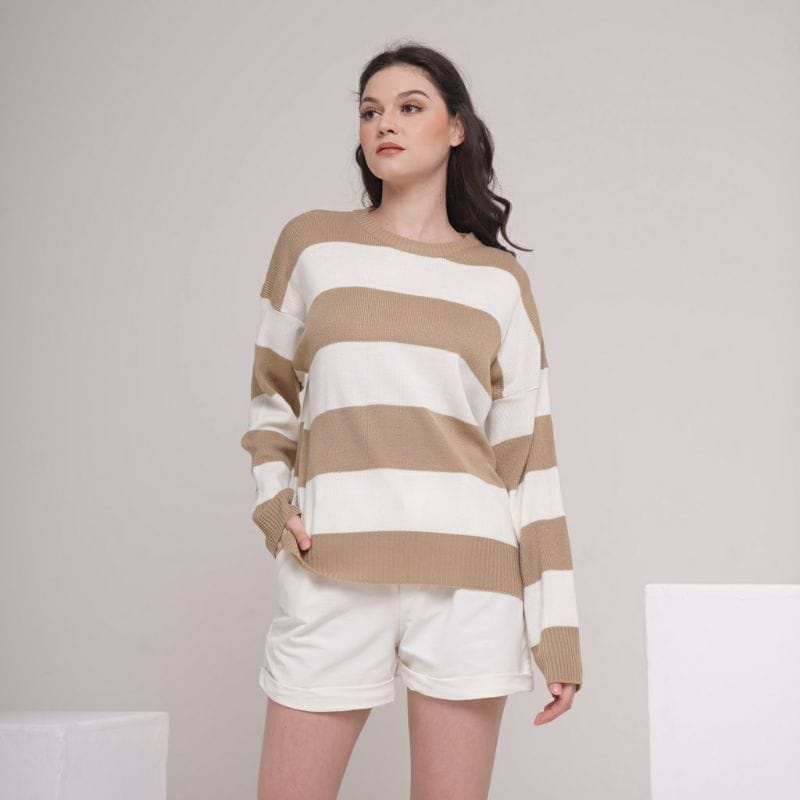 Jual SWEATER EIRA JUMBO BAJU RAJUT WANITA LENGAN PANJANG STRIP