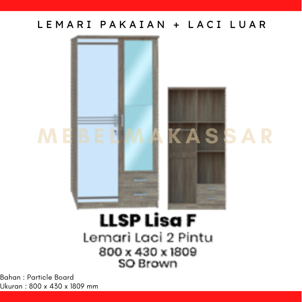 Jual Lemari Panel 2 Pintu Kaca Laci Luar Lemari 2 Pintu Minimalis