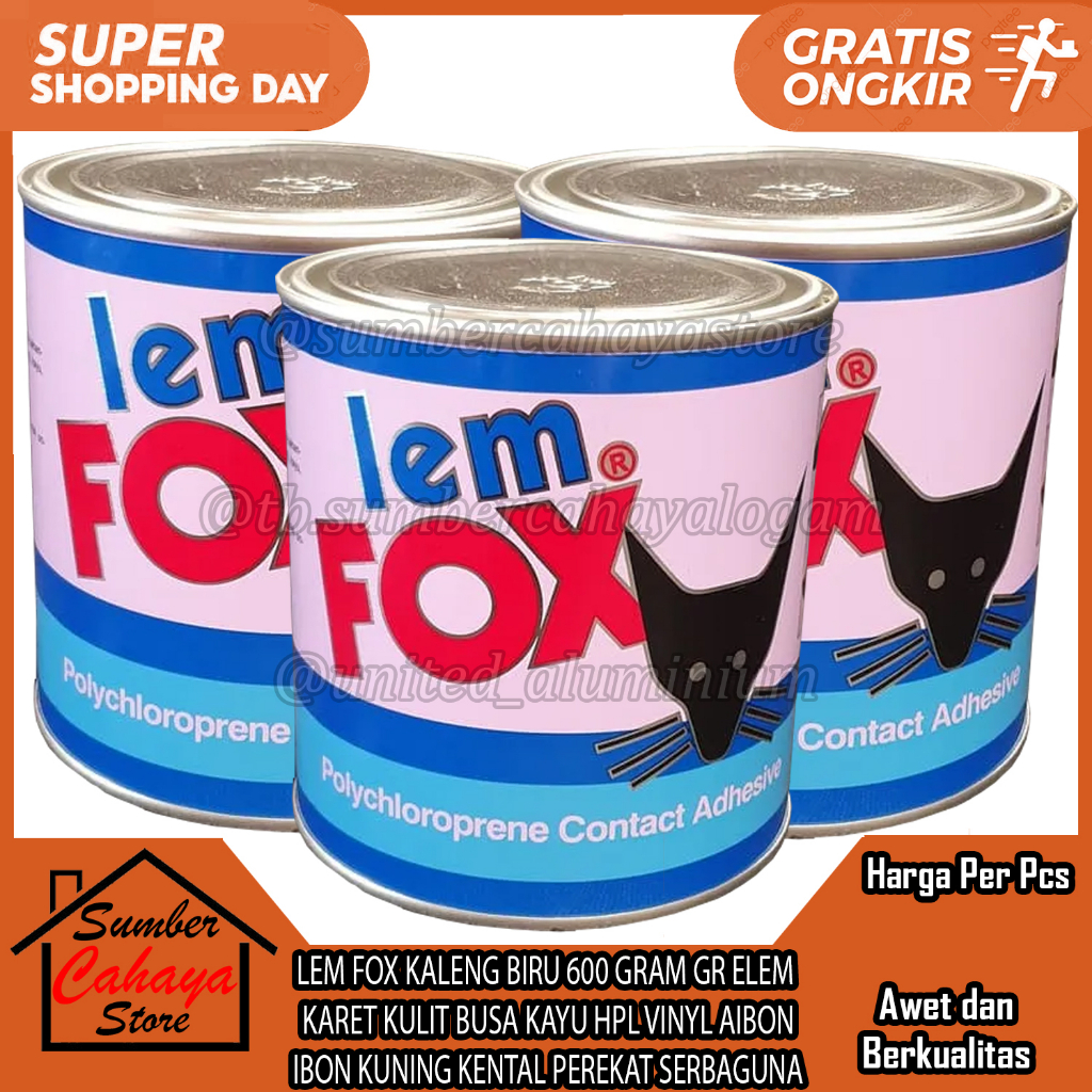 Jual Lem Fox Biru Gram Gr Kaleng Elem Karet Kulit Busa Kayu Hpl