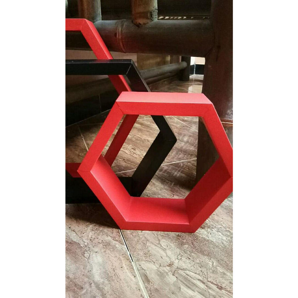 Jual Rak Hexagonal Hiasan Dinding Aesthetic Kayu Jati Belanda Pajangan