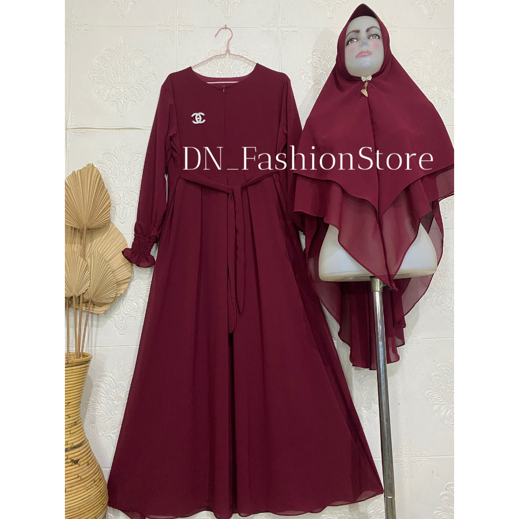 Jual Gamis Ceruty Babydoll Polos Set Jilbab Free Bros Bahu Tangan