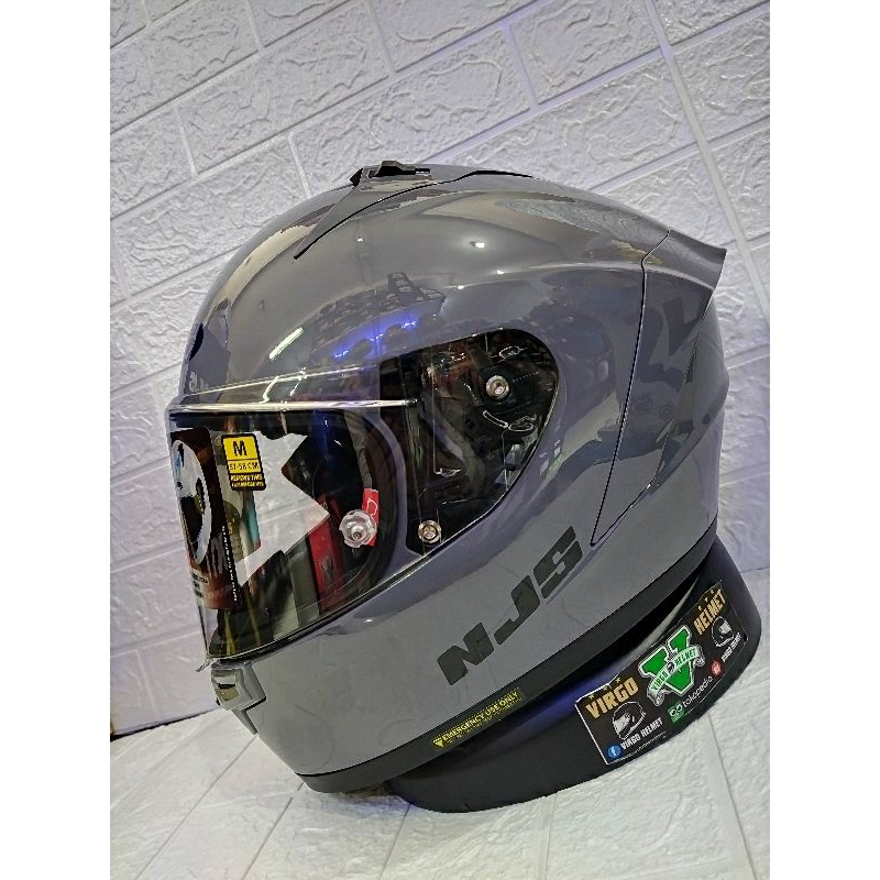 Jual HELM NJS ZX 1R SOLID BLACK WHITE STONE GREY PAKET GANTENG NJS