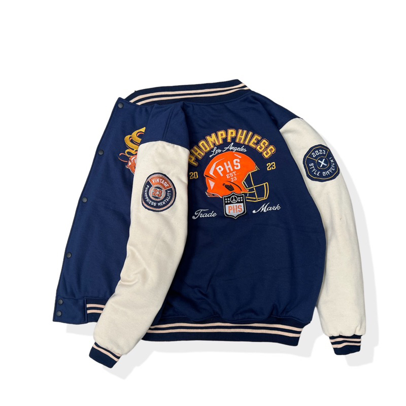 Jual Phompphiess Jacket Varsity Navy Jaket Baseball Full Bordir Pria