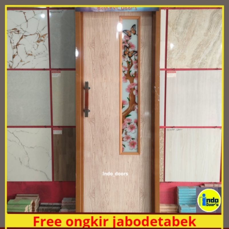 Jual Pintu Kamar Mandi PVC Tebal Cermin Motif Dan Handle Mewah