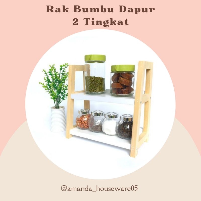 Jual Rak Bumbu Dapur Rak Kayu Aesthetic Rak Dapur 2 Tingkat Rak Bumbu