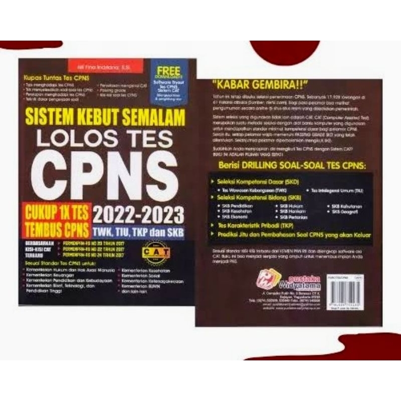 Jual BUKU SISTEM KEBUT SEMALAM LOLOS TES CPNS 2022 2023 TWK TIU TKP DAN