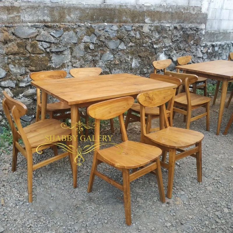 Jual Meja Makan Cafe Minimalis 6 Kursi Kayu Jati Set Meja Makan Retro