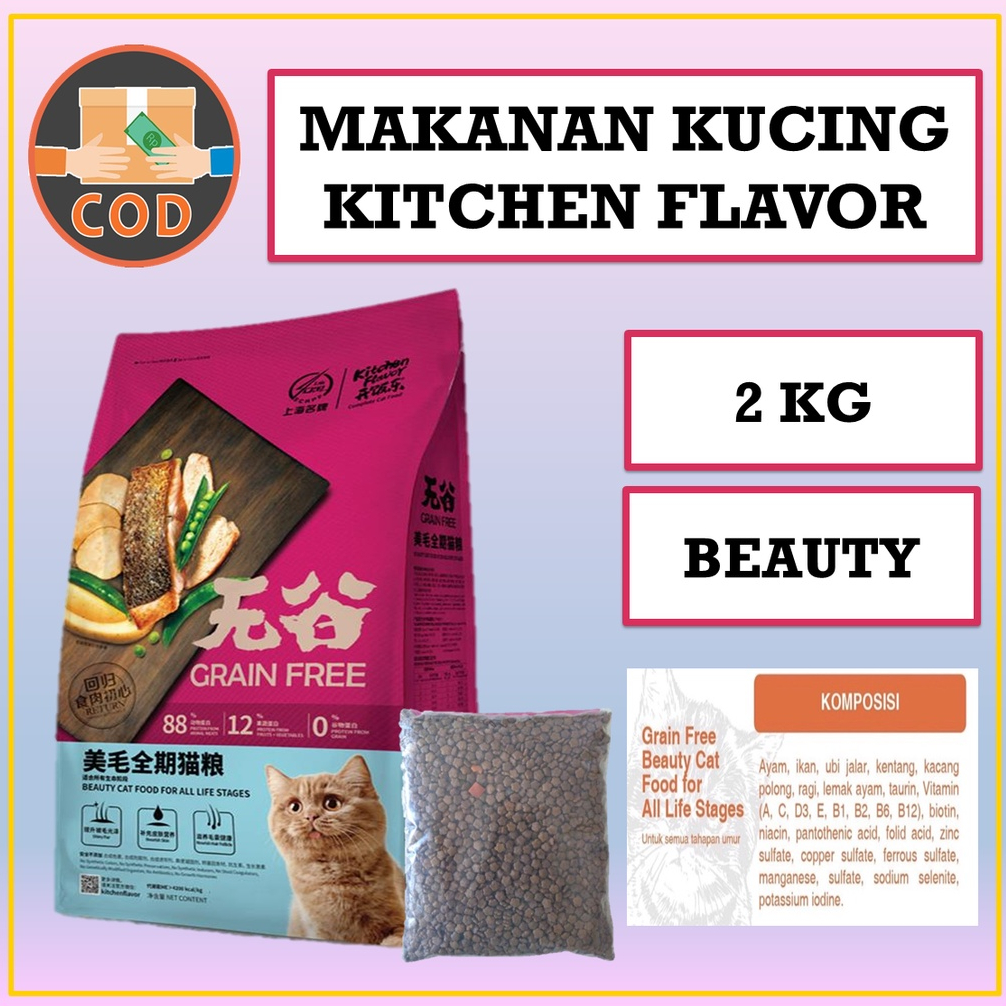 Jual Makanan Kucing Kitchen Flavor Beauty All Life Stage 2kg Repack