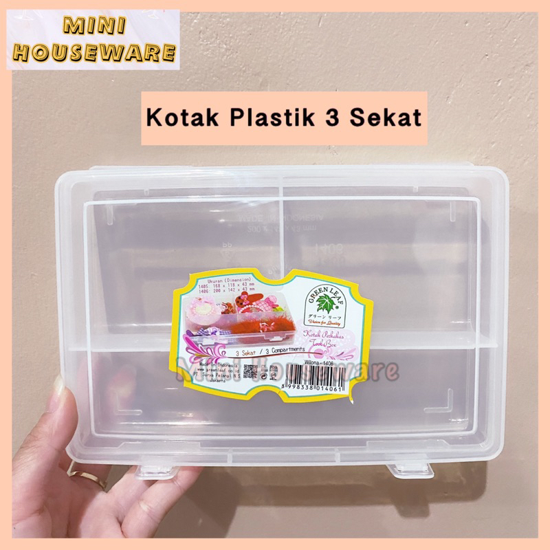 Jual Kotak Plastik 3 Sekat Kotak Perkakas Serbaguna Green Leaf 1406