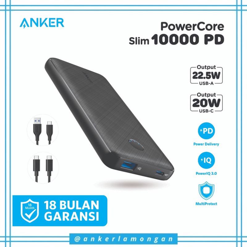 Jual Powerbank Anker PowerCore Slim 10K PD PowerIQ 3 0 22 5W 20W Fast