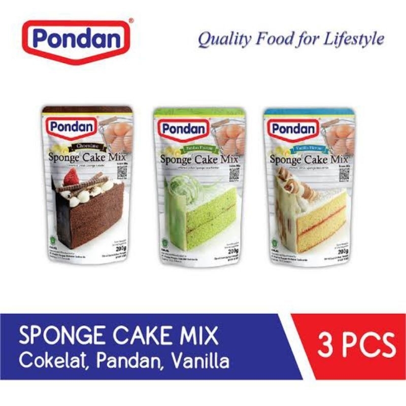 Jual PONDAN Tepung Sponge Cake Mix Pouch 200gr Vanila Coklat Pandan