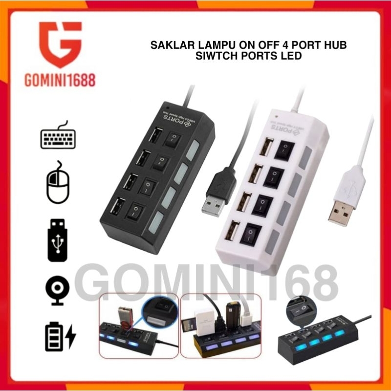 Jual Saklar Lampu LED 4 Port USB Tombol ON OFF Lampu LED 4 Port USB HUB