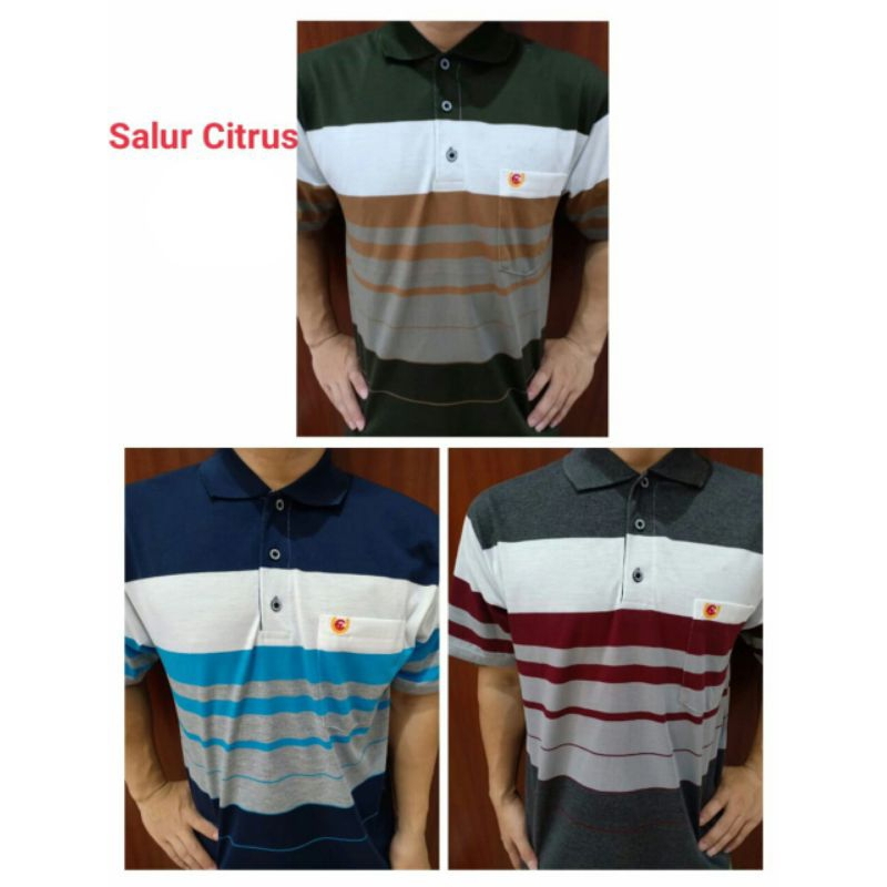 Jual Kaos Polo Shirt Salur Pria Saku Wangki Kerah M L Xl Shopee