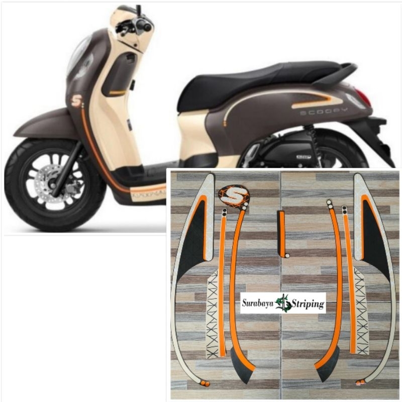 Jual Striping Sticker Honda Scoopy Fashion Cream Coklat Tahun 2022 2023