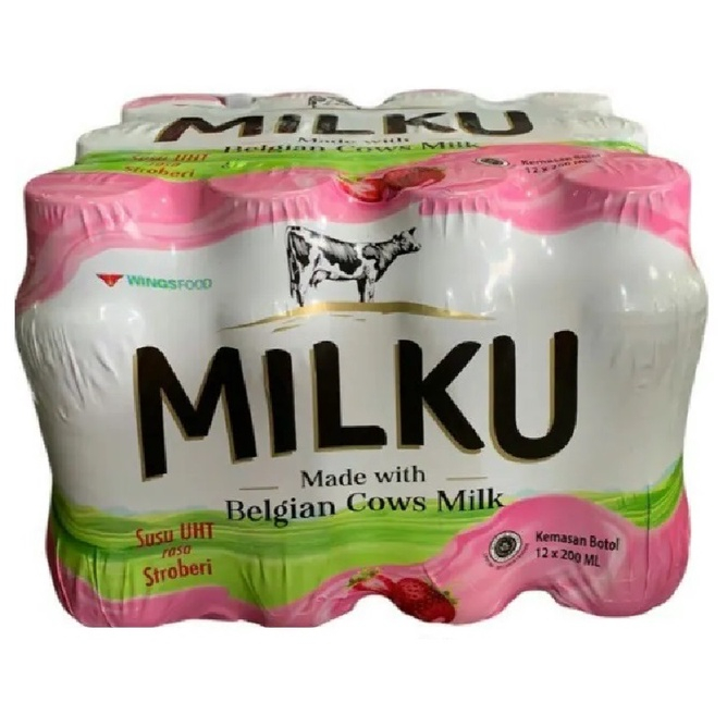 Jual MILKU BAL ISI 12 X 200ml SUSU UHT COKELAT STRAWBERRY ORIGINAL