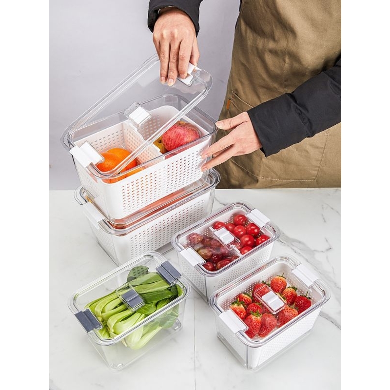 Jual Compartment Refrigerator Drain Basket Toples Saringan Fresh Box