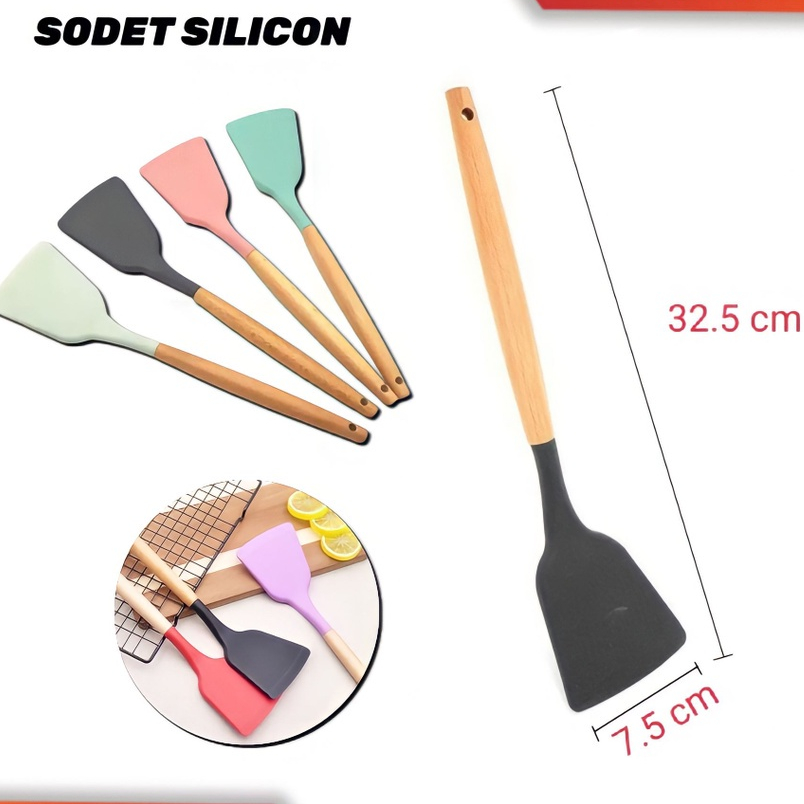 Jual Cypruz Utensil Spatula Gagang Kayu Kepala Silicone Turner Full