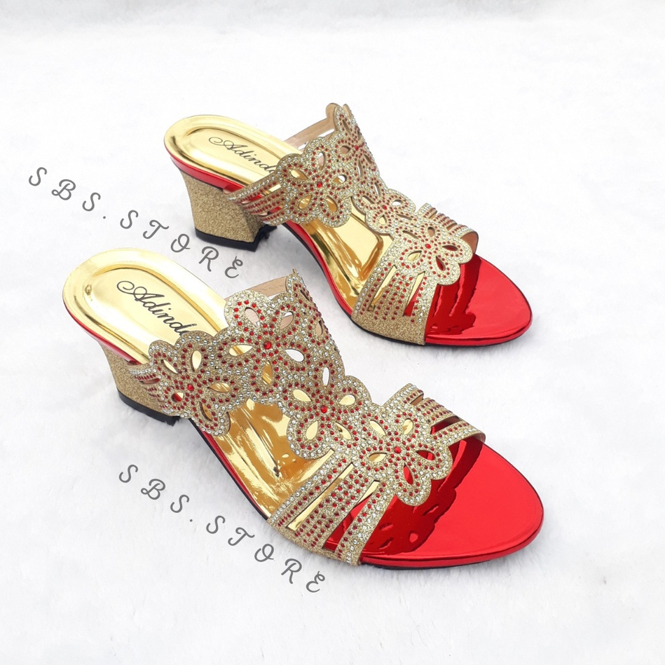 Jual Sandal Pesta Wanita High Heels Mewah Motif Payet 06 Terbaru Sendal