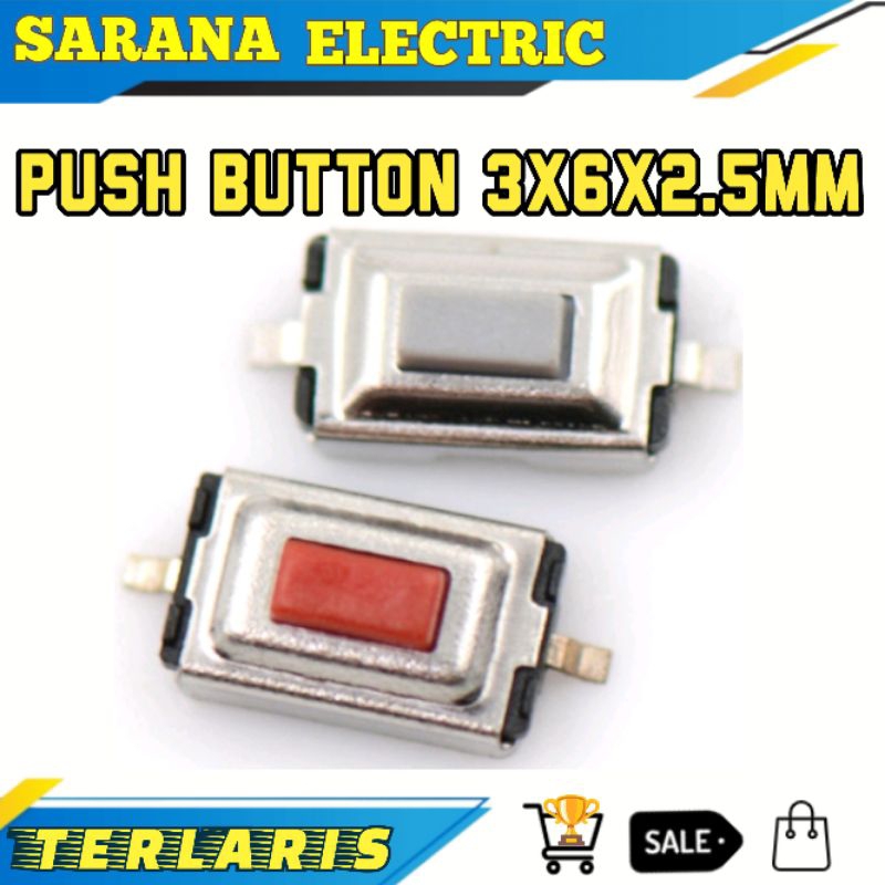 Jual 3X6X2 5MM PUSH BUTTON TACTILE MICRO SWITCH SMD 2PIN 2 PIN 3X6X2