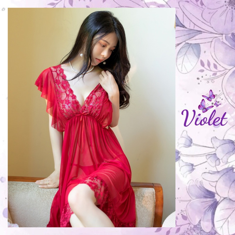 Jual Violet Lingerie Dress Transparan Baju Tidur Sexy Lingerie Wanita