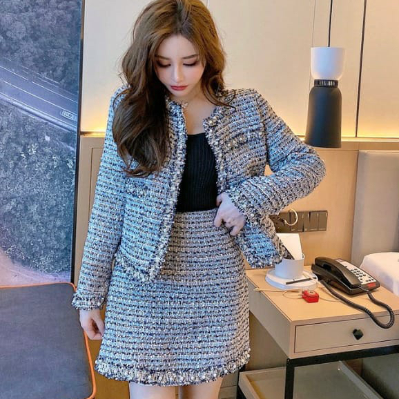 Jual 98 70 Tinsley Tweed Set Blazer Skirt Korea Fairlady Shopee Indonesia