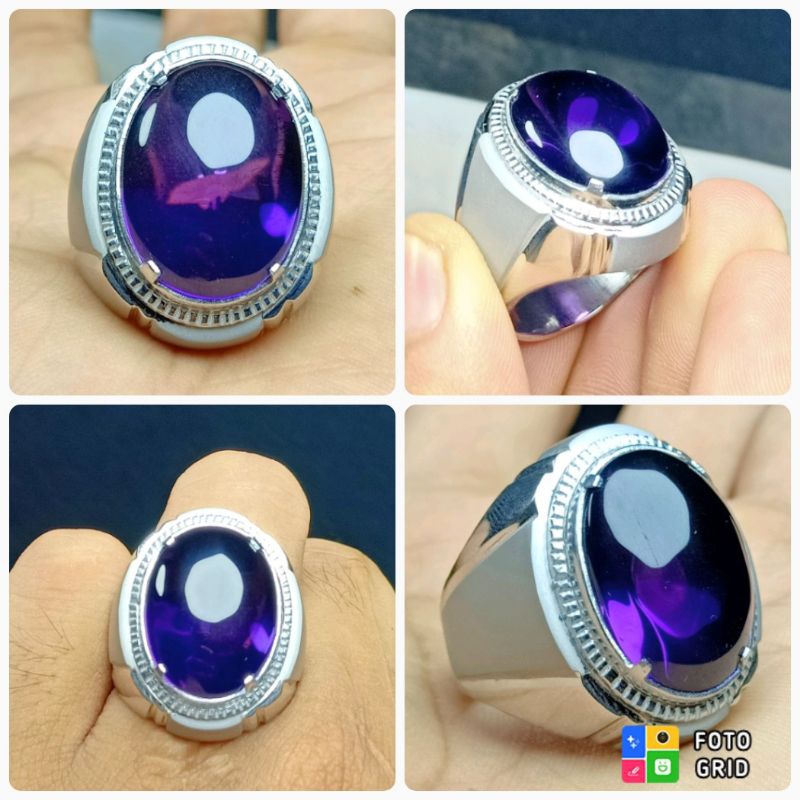 Jual COD Batu Cincin Natural Kecubung Bungur Tanjung Bintang Ring Monel