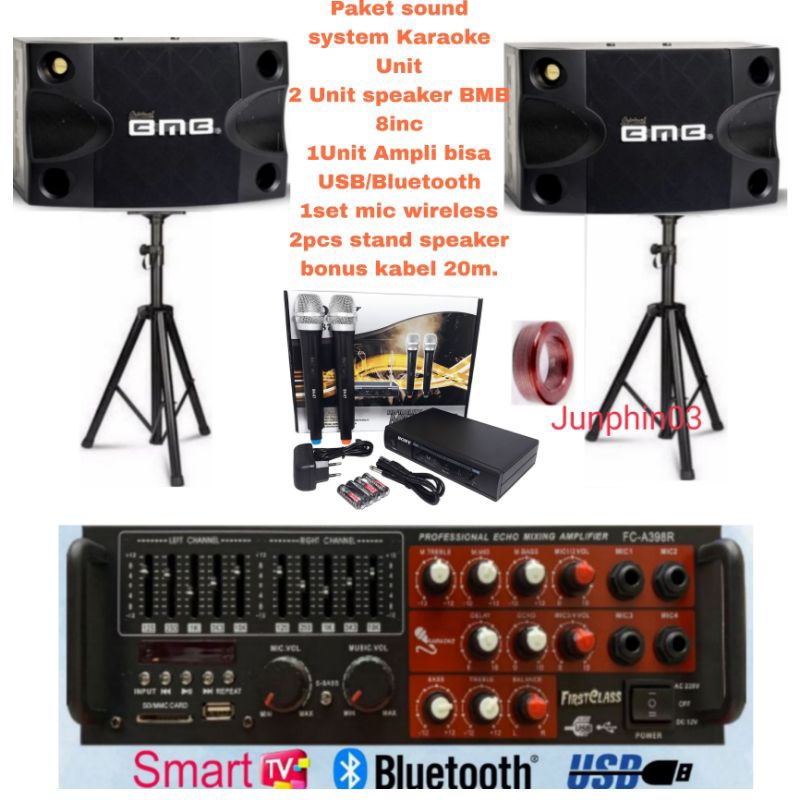 Jual Paket Sound System Karaoke Speaker BMB Ampli Mic Wireless Shopee