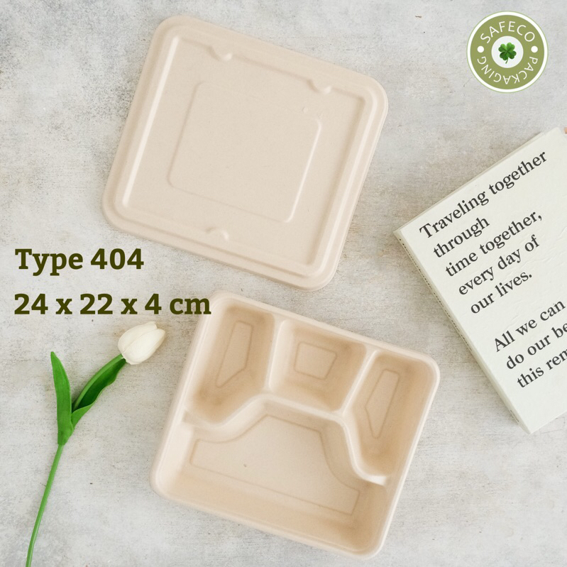 Jual Bagasse Safeco Bento Box Compartment Sekat Ukuran Medium Kotak