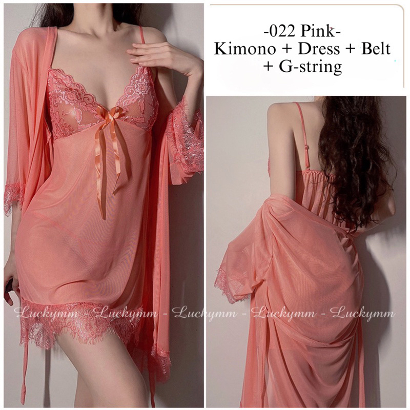 Jual Satu Set Sexy Lingerie Kimono Transparan Baju Tidur Sexy Wanita