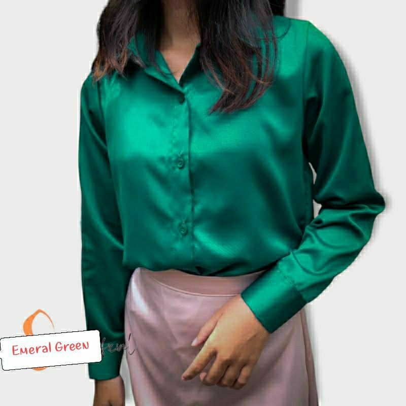 Jual KEMEJA SATIN SILK KEMEJA WANITA SATIN PREMIUM SILK KEMEJA