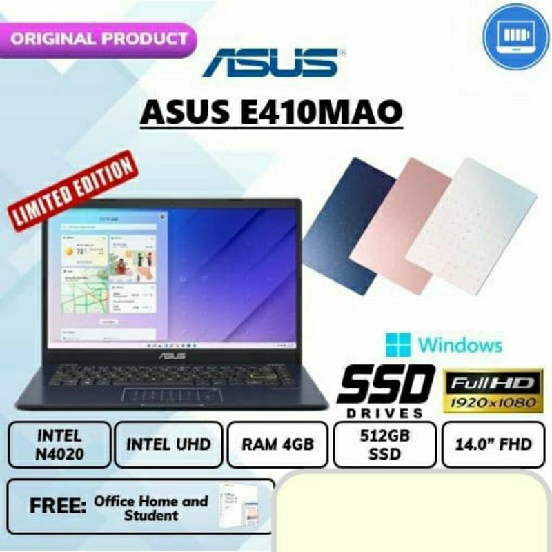 Jual ASUS E410MAO INTEL N4020 4GB 512SSD WINDOWS OFFICE ORIGINAL