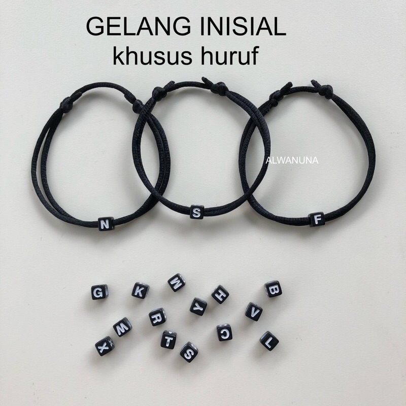 Jual Gelang Inisial Alfabet Huruf Tali Satin 2mm Couple Cewe Cowo