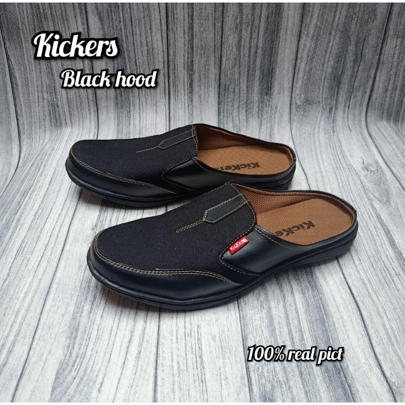 Jual Kickers Kicker Sepatu Pria Slop Cowok Mules Hitam Coklat