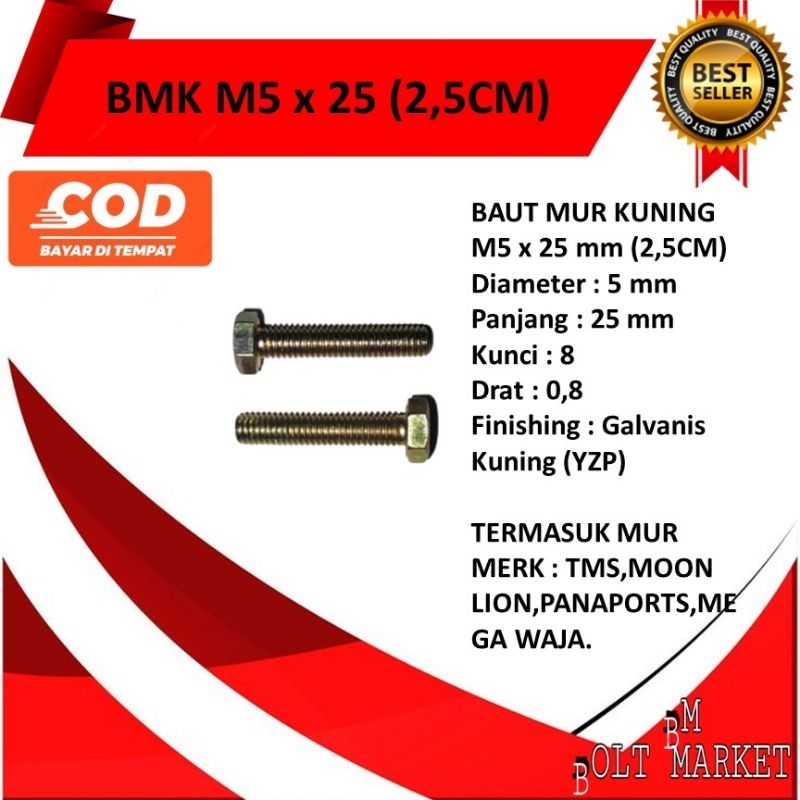 Jual Baut Mur Kuning M X Cm Shopee Indonesia