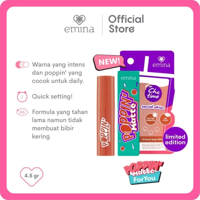 Jual Emina Poppin Matte X Chatime Special Edition Shopee Indonesia