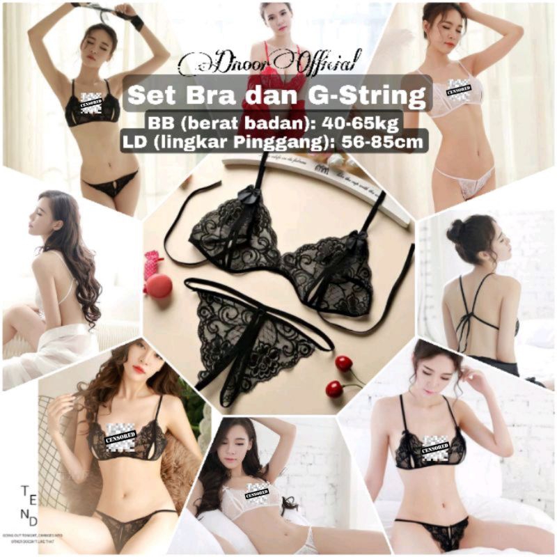 Jual Sale Lingerie Set Bra Dan G String Transparant Pita Bunga Seksi