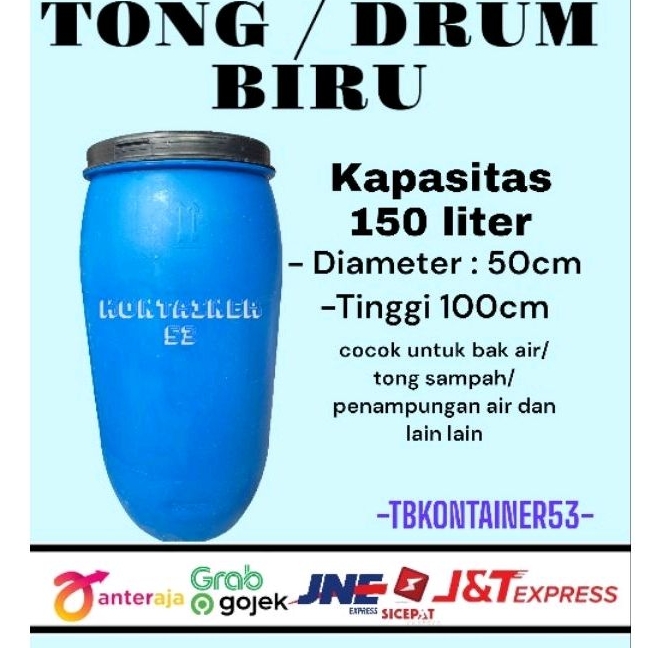 Jual DRUM HDPE BIRU 150 LITER GENTONG AIR TONG SAMPAH BAK MANDI