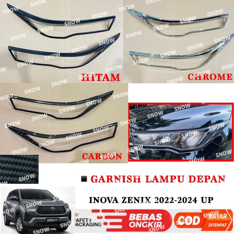 Jual Garnish Lampu Depan Innova Zenix 2022 2023 2024 UP Hitam Chrome