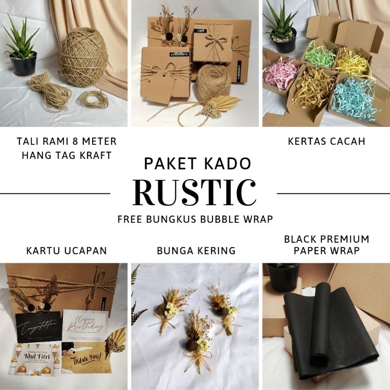 Jual Kado Aestetik Rustic Paket Lengkap Pita Satin Tali Rami Teddy